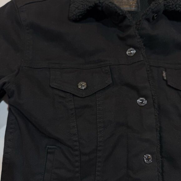 Levi’s Premium Denim Jacket Sherpa Lined Women’s XS Triple Black - Picture 12 of 16
